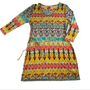 Pink Coconut Coastal Cowgirl 3/4 Sleeve Dress Southwestern Sz Med Western